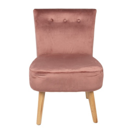Różowy fotel w stylu retro na drewnianych nóżkach