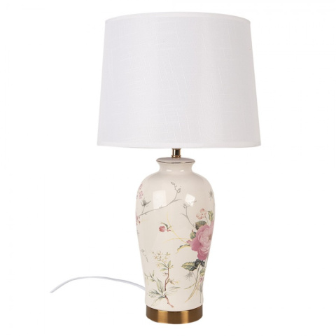 Duża lampa stołowa ceramiczna w kwiaty Clayre & Eef