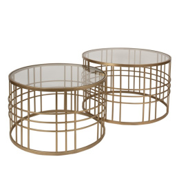 Okrągłe metalowe stoliki kawowe ze szklanymi blatami