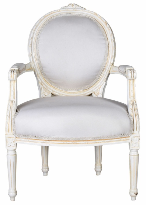 Jasny fotel tapicerowany z podłokietnikami Ludwik XVI