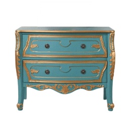 Miętowa komoda barokowa ze złotymi ornamentami