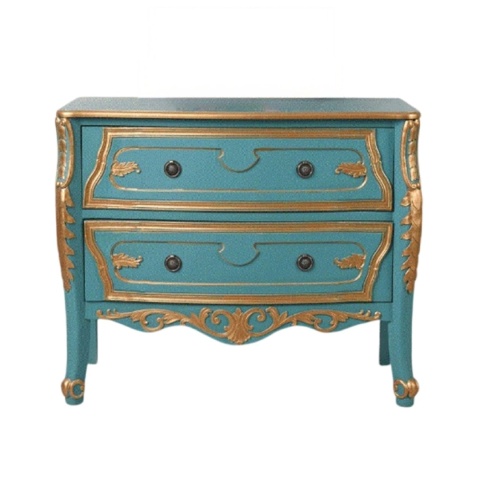 Miętowa komoda barokowa ze złotymi ornamentami