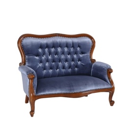 Niebieska sofa dwuosobowa pikowana