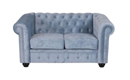 Pikowana niebieska sofa dwuosobowa Chesterfield