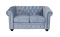 Pikowana niebieska sofa dwuosobowa Chesterfield