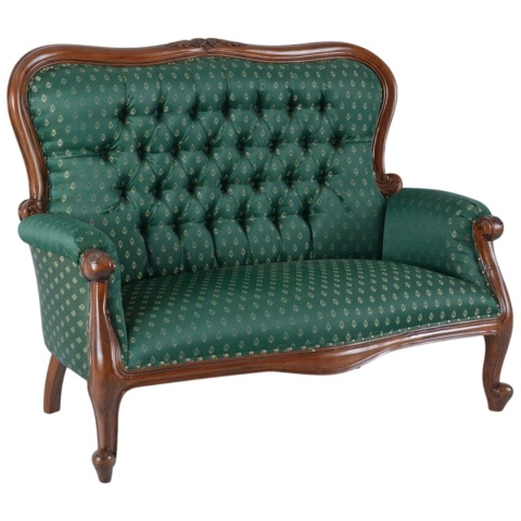 Sofa dwuosobowa zielona pikowana art deco