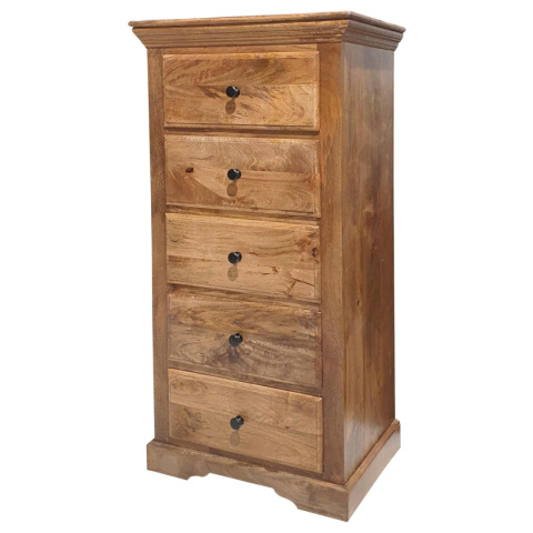 Wąska drewniana komoda inyjska toffi z szufladami