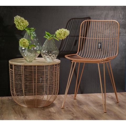 Designerski miedziany stolik loft BASE ALURO GOLD